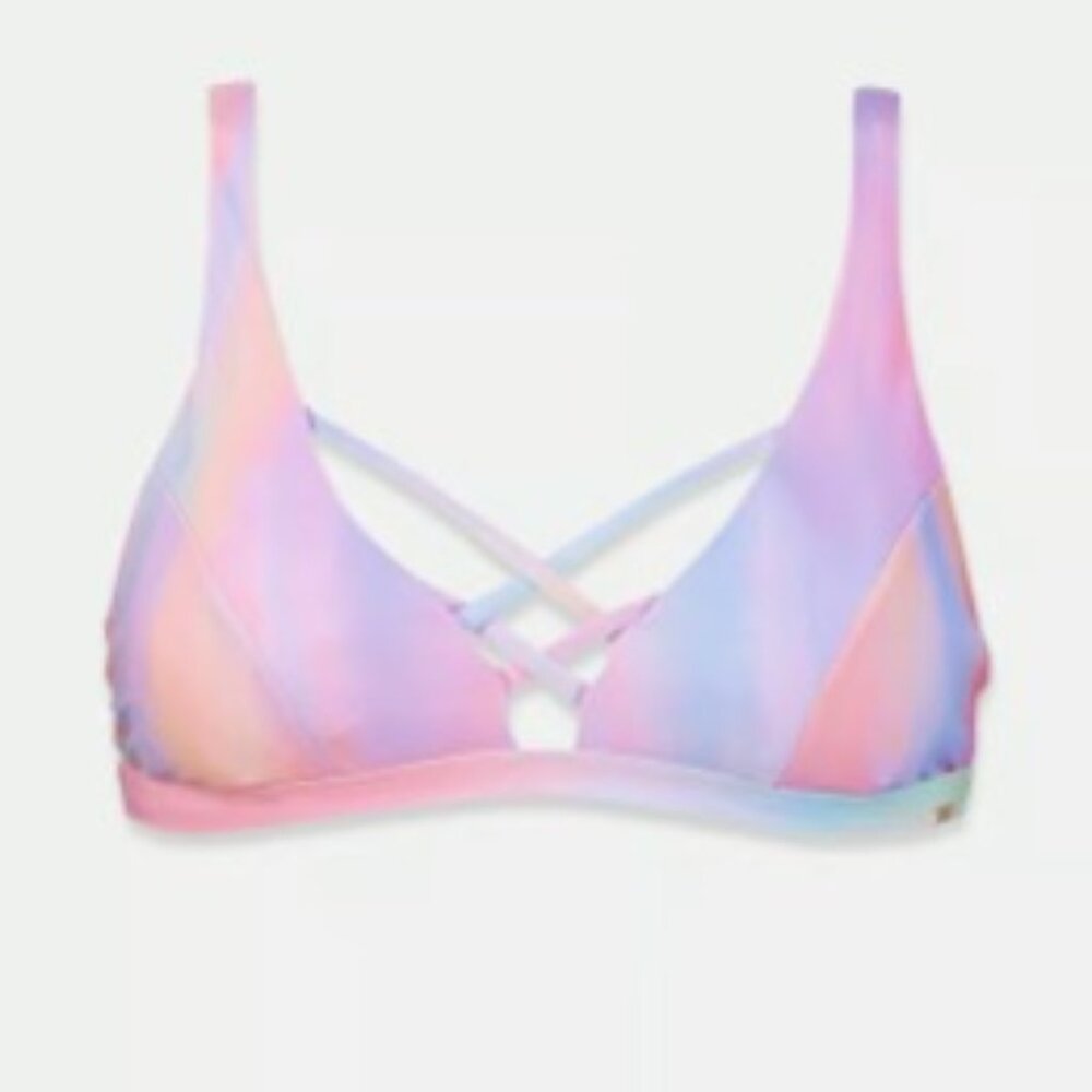 NWT $55 XOXO Swim Padded Triangle Tie Dye Bikini Top L Purple Pink Blue Green
